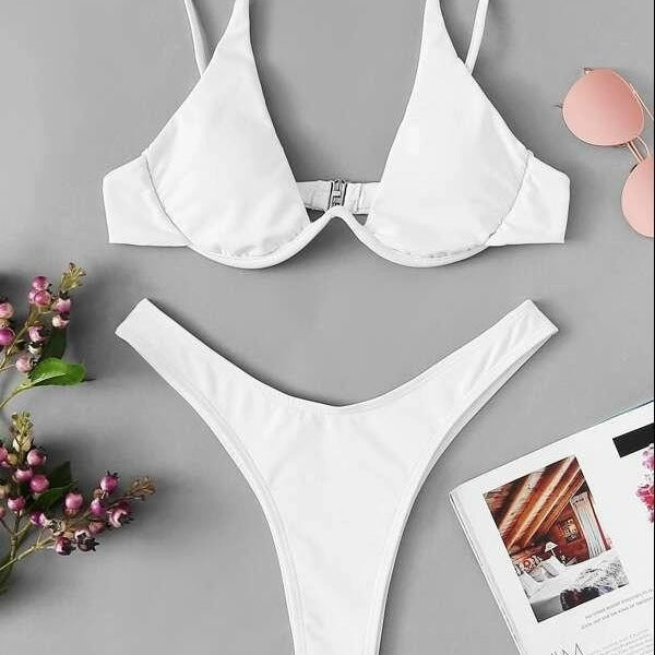 European And American Steel Bracket Solid Color Swimsuit